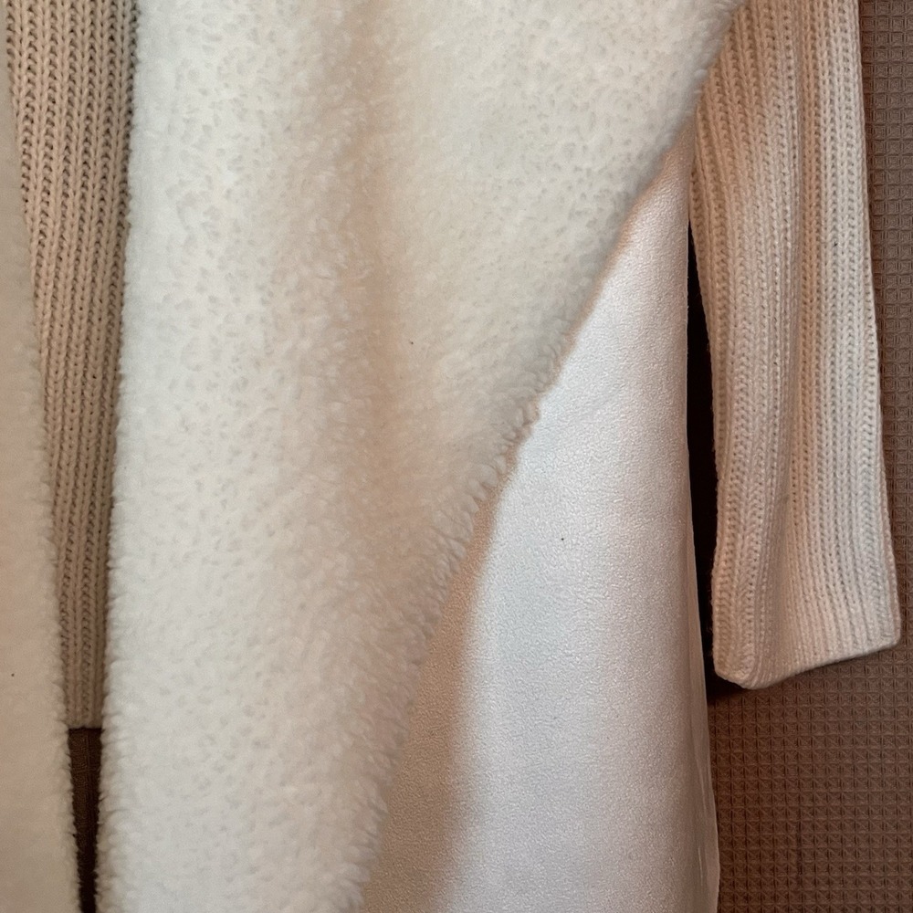 Kate & Sam Chic Winter White Faux Suede Sherpa Cardigan Layered Sz L Open Front - Picture 4 of 5